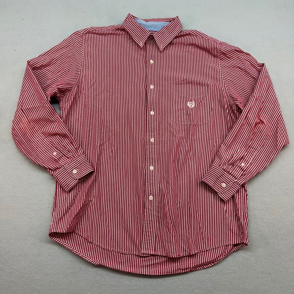 Chaps Mens Large Red White Striped Easy Care Long Sleeve Button Down Shirt